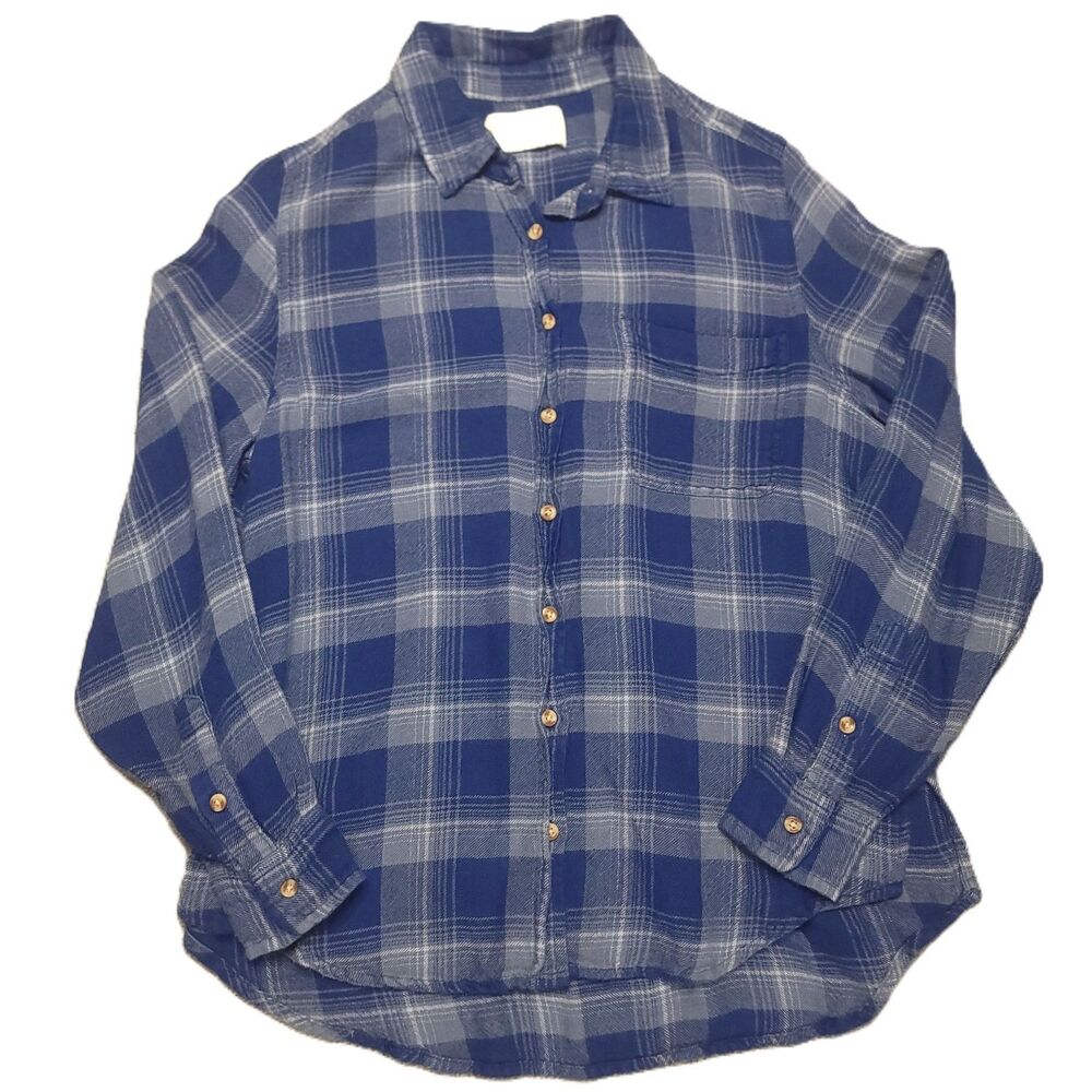 Lucky Brand Womens S Shirt Button Down Long Sleeve Pocket Blue Gray Plaid Top